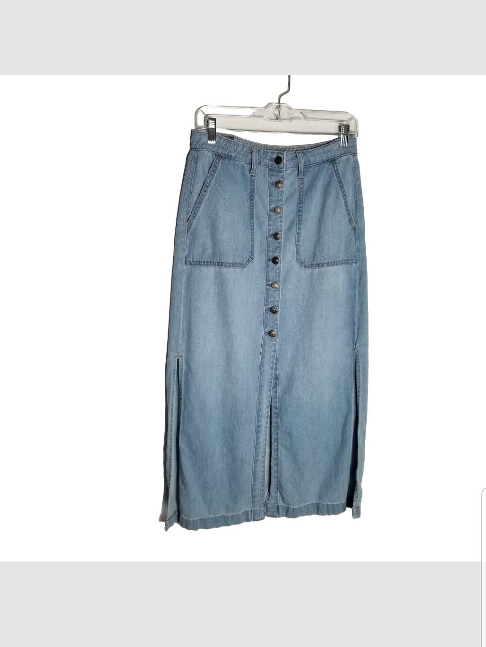 American Eagle Denim Maxi Skirt Women's Size 6 Front And Side Slits Blue